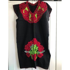 Handmade Black Mexican Huipil Dress length